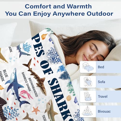 Shark Gifts Blanket for Boys Girls, Shark Blanket for Women Men, Ocean Educational Gifts for Kids, Fish Gifts for Women Men, Gifts for Christmas Thanksgiving 50x60in