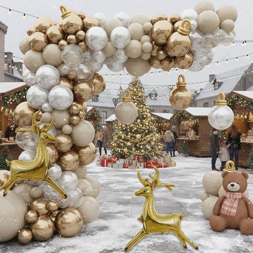 Christmas Balloon Arch Garland Kit, Pearl White Sand Metallic Gold