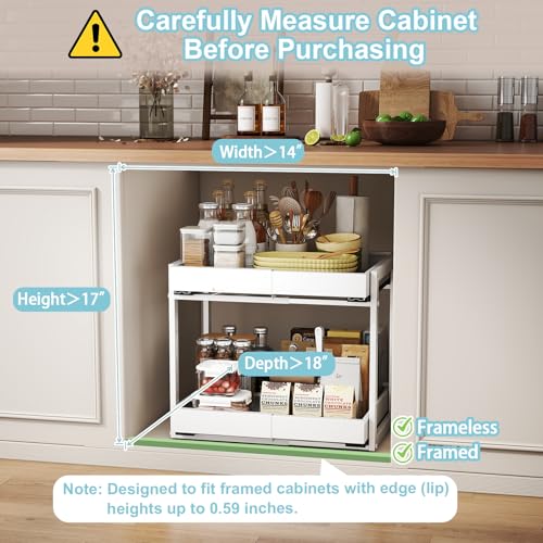 Golener 2-Tier Expandable Pull Out Cabinet Organizer 16 Inch Deep White