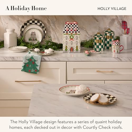 MacKenzie-Childs Holly Village Ceramic Dessert Plates Set of 4