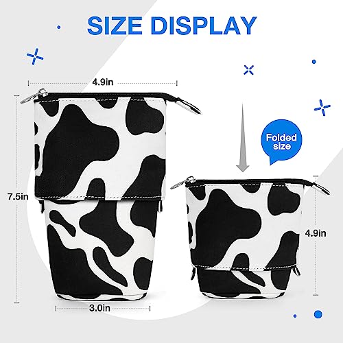 KPX Cow Print Cute Standing Pencil Case for Kids | Pop-Up Canvas Pencil Box & Makeup Pouch