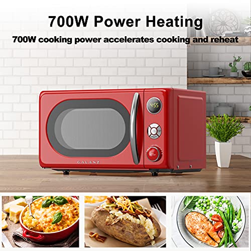 Galanz Retro Red Microwave Oven 0.7 Cu.Ft, 700W, LED Light, Child Lock, Classic Design