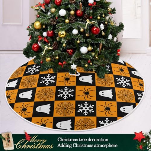 BOENLE A0021 Large 48in Halloween Ghost Snowflake Spider Web Christmas Tree Skirt Burlap
