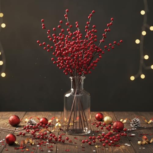 Willbond Claret Style Christmas Berry Stems - 8 Pieces, 21.6 Inch Holiday Decor