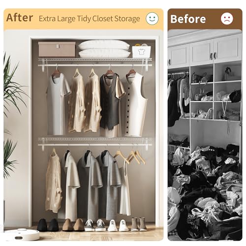 PROWORX 4 ft x 12 in Wall Mounted Closet Shelves with Hanging Rod - 2 Pack White Wire Storage Kit