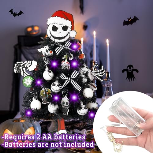 20 Inch Mini Halloween Christmas Tree with Lights - Black Tabletop Tree, Includes Decorations (BestNavidad Black Tree Variant)