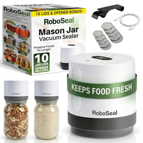 Rechargeable Mason Jar Vacuum Sealer Kit with 10 Lids - Cordless Food Preserver