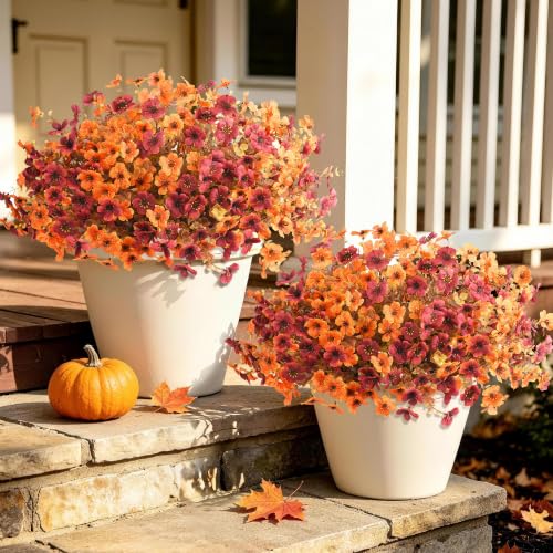 Artificial Fall Flowers 24 PCS Outdoor Plants for Garden & Home Decor - Orange Brown