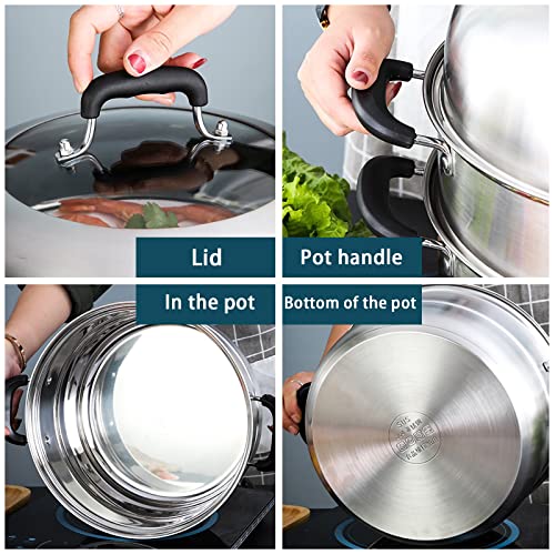 11 Inch Stainless Steel Steamer Pot with Lid - 2-Tier Multipurpose Cookware