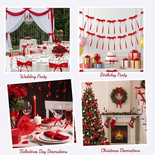 NatNarr Red 30 Pcs Bows for Cake Toppers - DIY Party Decor, 2.9 x 5.7 in (Red)