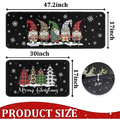 Noulmea Christmas Gnomes Kitchen Rugs Set of 2 - Black, 17x47 & 17x30 Winter Holiday Decor