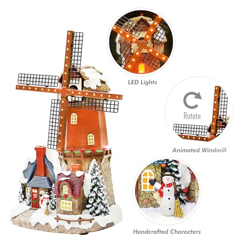 Lighted Windmill Christmas Village Building with LED Lights - 12.2 Inch Handcrafted Holiday Decor