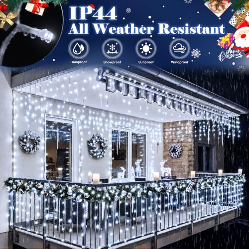 Guhope Outdoor 60FT Cool White Icicle Lights 720 LEDs for Christmas and Holiday Decor