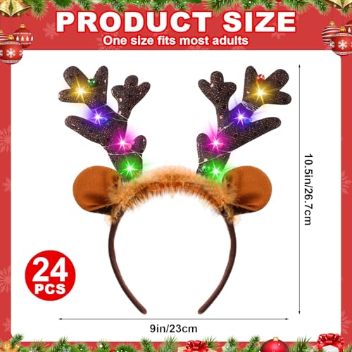Chuangdi LED Reindeer Headbands with Dark Brown Antlers - Holiday Costume Accessory