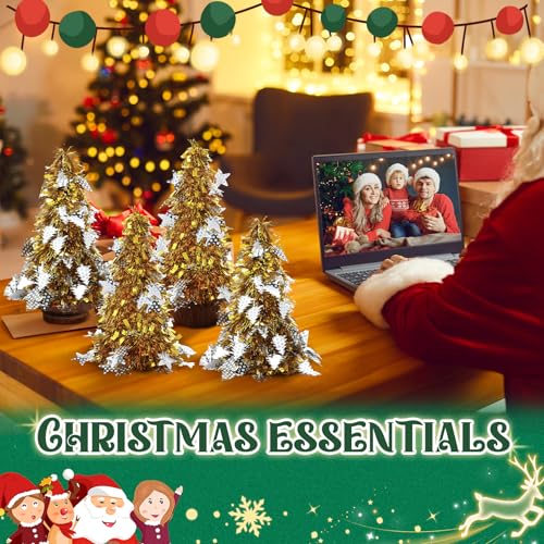 Libima Gold Mini Tinsel Christmas Trees Set of 20 - 10 Inch Artificial Holiday Decor