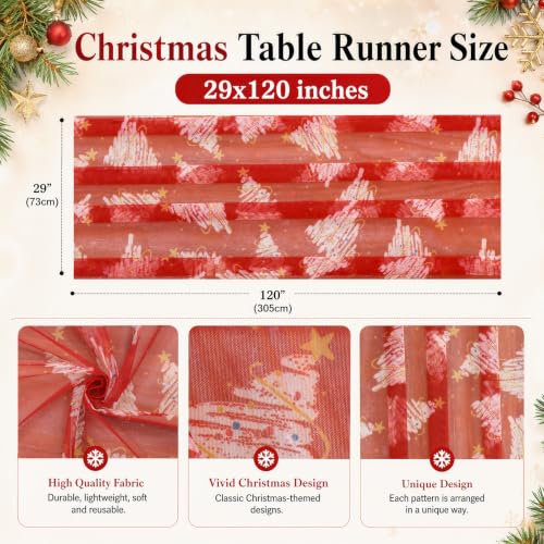 SoarDream Red Christmas Tree Table Runner 29x120 Inch Holiday Tulle Linen