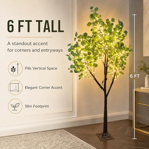 6FT Lighted Eucalyptus Tree with 400 Warm White LED Beads – Green-Eucalyptus