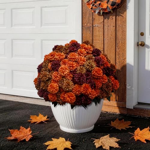 HIFORESTAR Mix Color 12 Bundles Artificial Fall Chrysanthemum Flowers Outdoor UV-Resistant Faux Plants