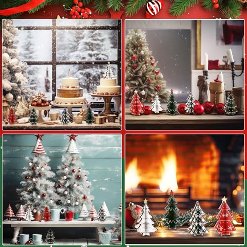 Bucherry Retro Green 3D Wooden Christmas Trees - Set of 5 Tabletop Holiday Decor