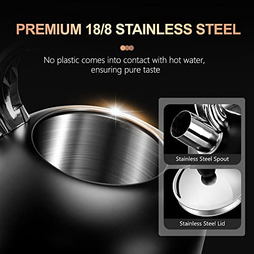 SUSTEAS Black 3.17QT Stainless Steel Whistling Tea Kettle for Stove Top