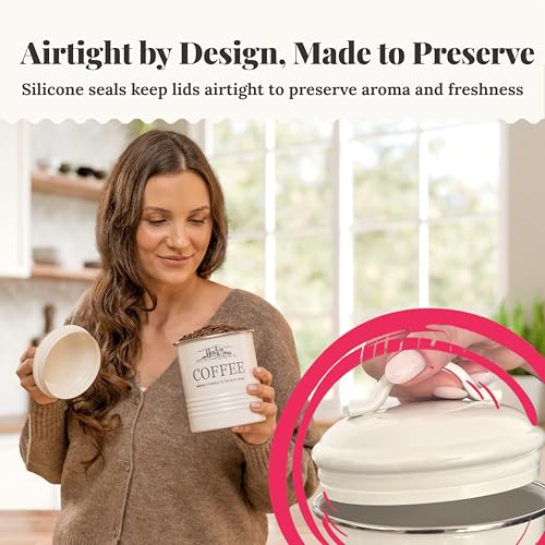 Noonberry 5-Piece Farmhouse Canister Set Cream White for Kitchen Counter & Storage