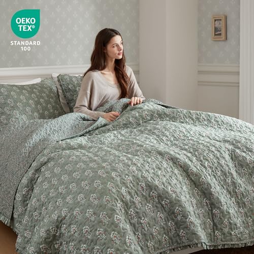 Madison Park Vintage Floral Reversible Bed Quilt Set King Cal Green Sage