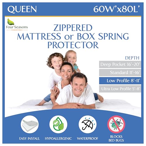 Queen Waterproof Mattress Protector Encasement 8-11 Inch Depth Hypoallergenic Cover
