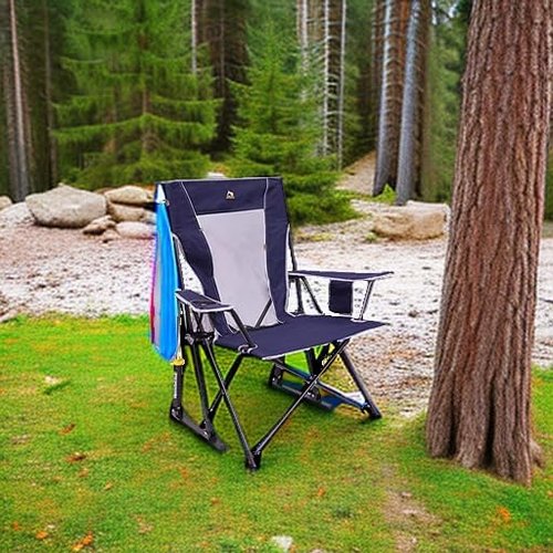 GCI Outdoor Comfort Pro Rocker - Collapsible Rocking Chair for Camping | Indigo Blue Color