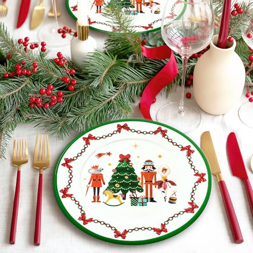Nutcracker Christmas Dinner Plates Set of 4, 9-Inch Ceramic Holiday Tableware