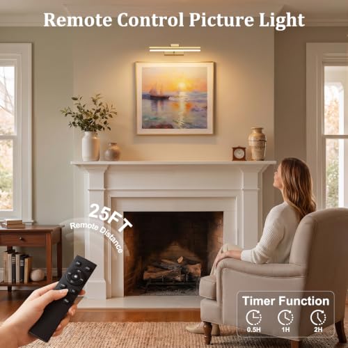 Percantis 13.8-Inch Cordless Gold Picture Light 2 Pack - Adjustable Wall Art Lighting