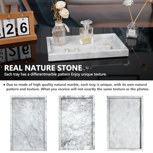 Natural Marble Tray for Bathroom, Vanity, Kitchen Counter - White 12x8