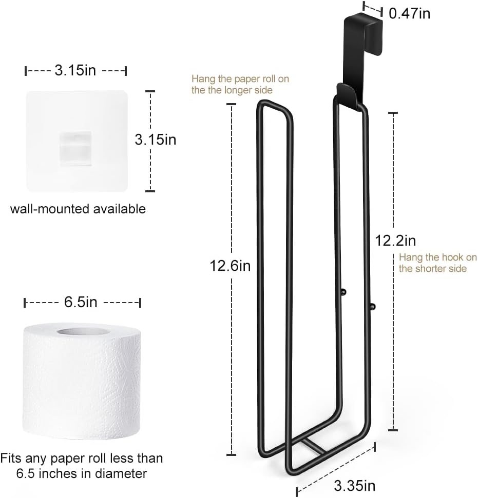 Skiennix Toilet Paper Holder - Wall-Mounted Organizer with Storage for 3 Rolls - Black Stainless Steel