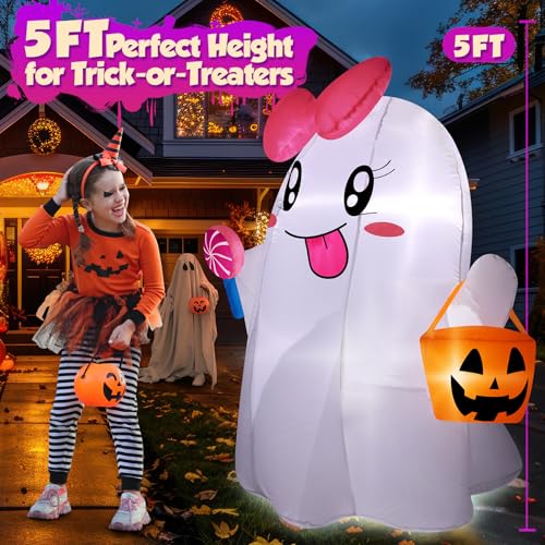 5FT Halloween Ghost Inflatable with Bright LED Lights, Cute Yard Decor - Variation of THIS Listing