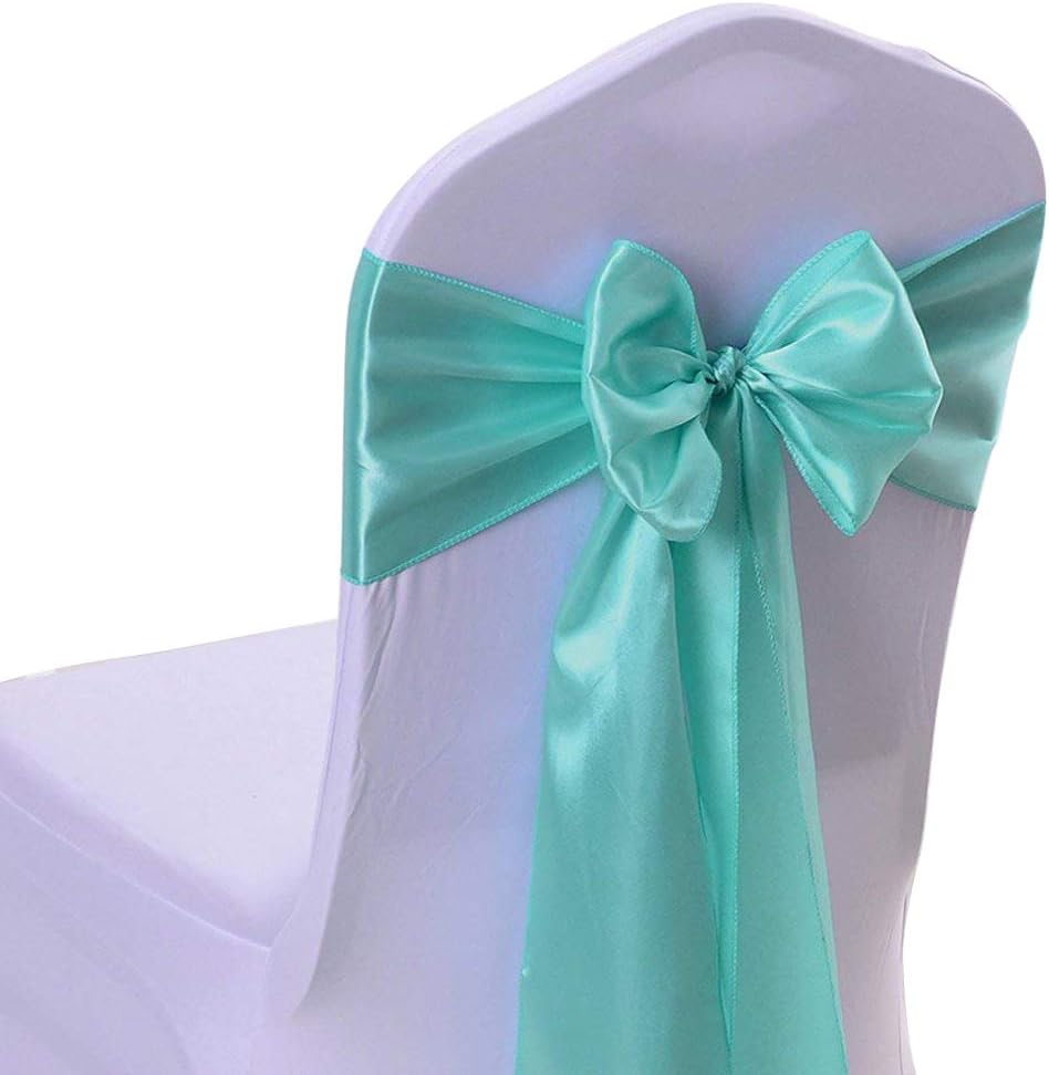Light Blue Satin Chair Sashes 10-Pack - 7x108 Inch Adjustable Wedding & Party Bows