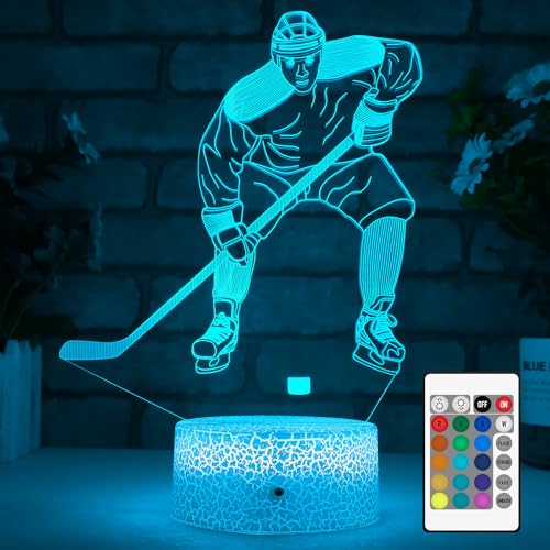 FlyonSea Kids Ice Hockey Gifts,Ice Hockey Toys 16 Color Changing Kids Night Light with Touch and Remote Control, Mens Ice Hockeys Decor Light Birthday Christmas Gifts for Kidss Boys Baby