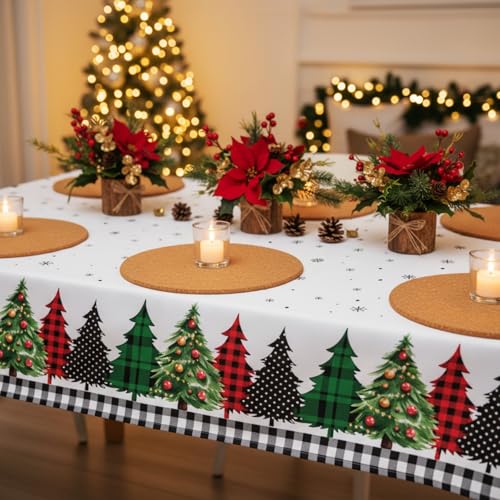Ziliny 3 Pack Christmas Buffalo Plaid Tablecloths 54 x 108 Inches - Holiday Decor