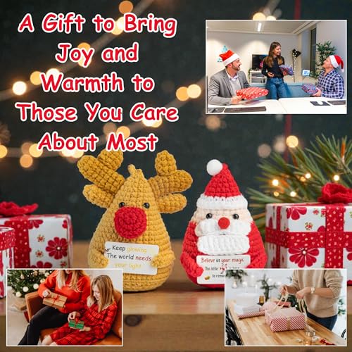 SamMi Crafts Handmade Crochet Santa & Reindeer Doll Set for Christmas Decor & Gifts