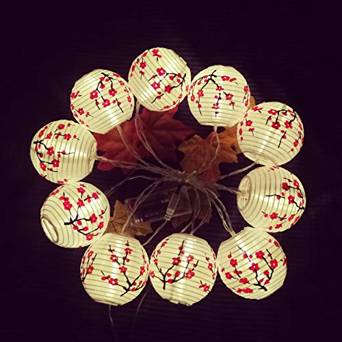 JYWJ Sakura (Cherry) Flowers White Color Chinese/Japanese Small Cloth Lantern/Lamp 3" Diameter LED String Light Length 78.7" 2-AA Battery Powered & USB Charger Gift for Kids (Red)