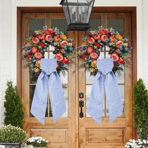 Blue 2-Pack Burlap Wreath Sash for Front Door 5 x 54 in - DIY Embroidery/Monogram