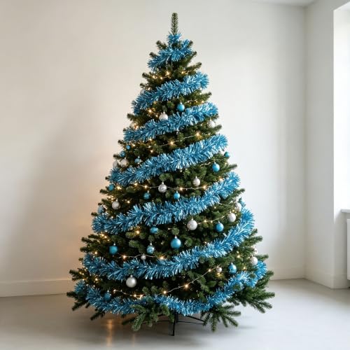 Light Blue 33ft Christmas Tinsel Garland - Shiny Metallic Twist Decor for Indoor/Outdoor