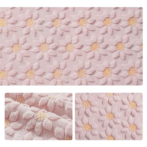 Artoid Mode Pink Soft Plush Faux Fur Jacquard Embroidery Sunflower Table Runner 13x72in