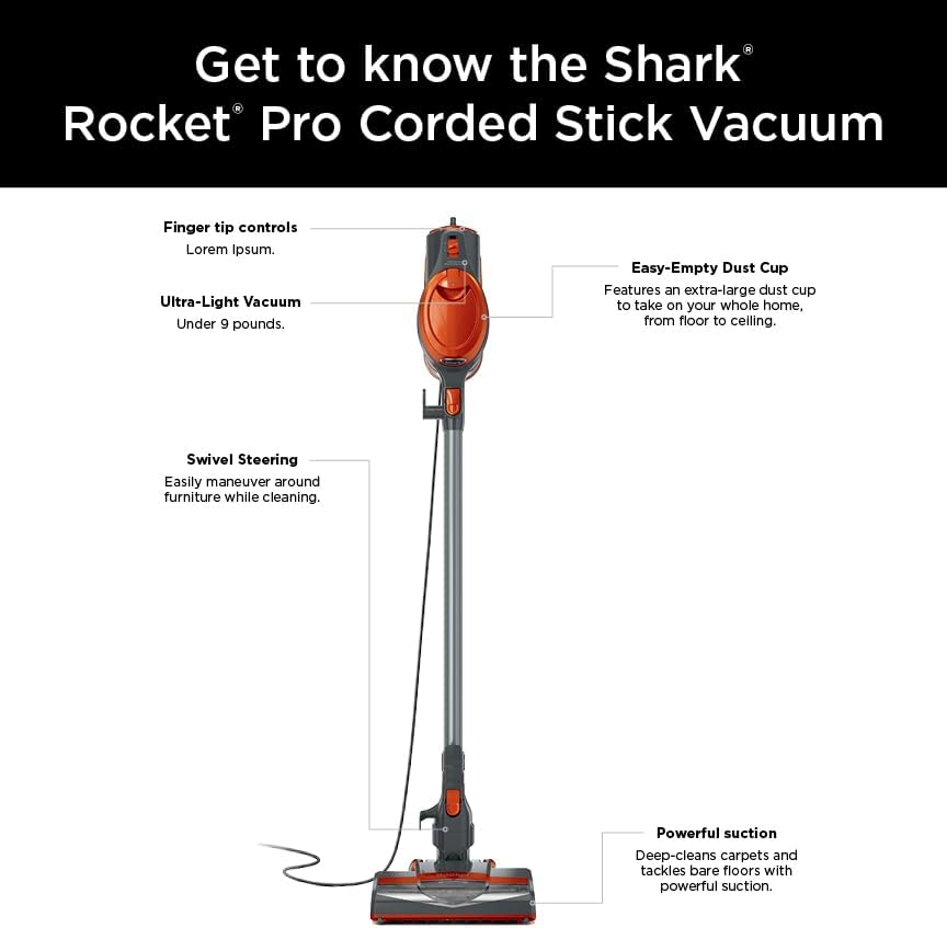 Shark HV302 Rocket Pet Corded Stick Vacuum - Lightweight & Versatile for Carpets & Hard Floors | Includes Crevice Tool & Pet Multi-Tool