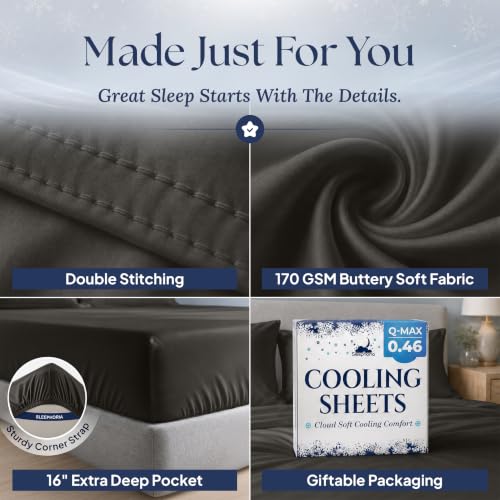 Cooling Sheets - BreezeWeave 4 PC King Size Cooling Bed Sheets for Hot Sleepers & Deep, Cool Rest - Graphite Variation
