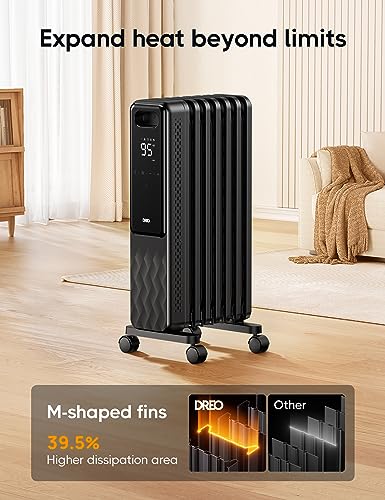 DREO Black Large Room Radiator Heater - Quiet Electric Space Heater for Indoor Use