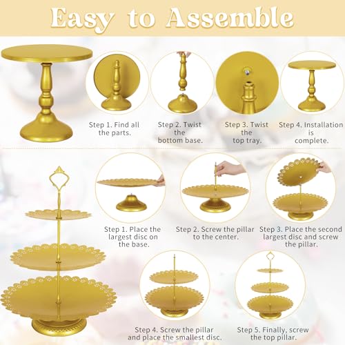 Gold 8-Piece Cake Stand Set Metal Dessert Display Tiered Serving Trays