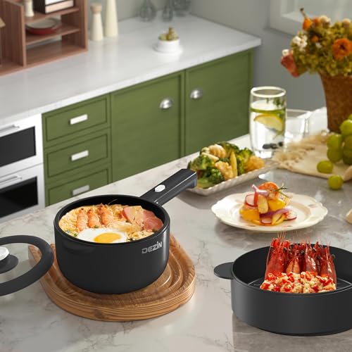 Dezin 2L Black Electric Hot Pot, Non-Stick Cooking & Sauté Pan, 700W Adjustable Power
