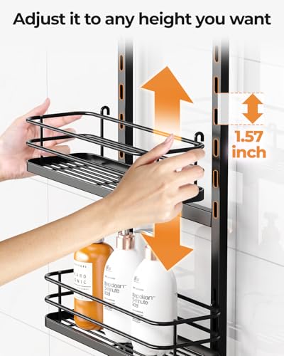Black 4 Tier Adjustable Shower Organizer Hanging Over Showerhead