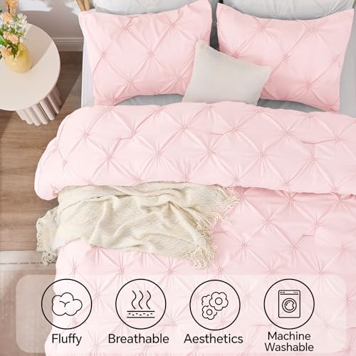 BEDELITE Baby Pink Queen Comforter Set Fluffy Soft Bedding - Elegant Floral Design