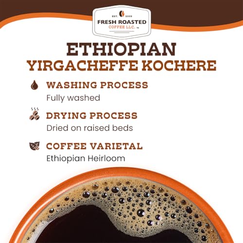 Ethiopian Yirgacheffe Kochere Whole Bean Coffee - Medium Roast, 80 oz, Kosher, Single-Origin