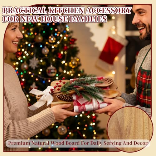 Willinglong 6 pcs Christmas Scalloped Acacia Wood Cheese Board Gift Set